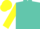 Silk - Turquoise, yellow sunset, turquoise seams on yellow sleeves, yellow cap