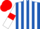 Silk - Royal blue and white stripes, white sleeves, red armlets, red cap