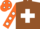 Silk - Brown, white cross belts, orange sleeves, white spots  orange cap, white spots