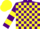 Silk - Purple and Yellow check, hooped sleeves, Yellow cap