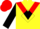 Silk - Yellow, red triangular panel, black 'pr', red and black diamond sleeves, red cap
