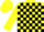 Silk - Yellow, black 'gs' on black and yellow blocks, black blocks on yellow sleeves, yellow cap