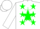 Silk - White, white 'c' on green star, green stars on white sleeves, white cap