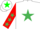 Silk - white, emerald green star, red sleeves, emerald green stars, white cap, green star
