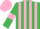 Silk - Emerald green and pink stripes, emerald green sleeves, pink armlets, pink cap