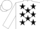 Silk - White, black 'le', black stars on white sleeves, white cap