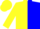 Silk - Yellow, blue diagonal halves, blue 'wkf', yellow cap