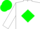 Silk - White, 'emerald bay stables' logo, green diamond stripe on white sleeves, green cap