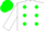 Silk - White, green polka dots, white sleeves, white and green cap