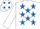 Silk - WHITE, royal blue stars, white sleeves, white cap, royal blue spots