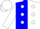 Silk - Blue, white halves, blue and white opposing 'wr' and dots, blue and white dots on opposing sleeves, white cap