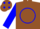 Silk - Brown, blue 'r' in blue circle, brown dots on blue sleeves
