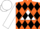 Silk - Fluorescent orange, white triangle, black diamonds on white sleeves, white cap