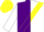 Silk - Purple and white halves, yellow sash, purple and white sleeves, yellow cap