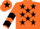 Silk - Orange, black stars, chevrons on sleeves, orange cap, black star