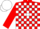 Silk - Red and white blocks, red 'g' on white ball, red sleeves, white cap