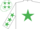 Silk - White, emerald green star, emerald green stars on sleeves, white cap, emerald green stars