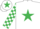 Silk - White, Emerald Green star, check sleeves, White cap, Emerald Green star