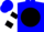 Silk - Blue, black ball, white emblem, black hoops on sleeves, blue cap