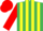 Silk - Emerald green & yellow stripes, red sleeves & cap