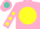 Silk - Pink, turquoise seahorse on yellow ball, yellow belt, yellow dots on sleeves