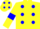 Silk - Yellow body, blue spots, yellow arms, blue armlets, yellow cap, blue spots