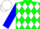 Silk - Green, white diamonds, blue sleeves with white hoops, white cap