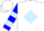 Silk - White, blue emblem, light blue diamond bars on sleeves, white cap