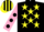 Silk - Black, yellow stars, pink sleeves, black spots, striped cap