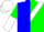 Silk - Blue And Green Diagonal Halves, White Sash, Blue And Green halved Sleeves, Green And White halved Cap