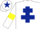 Silk - White, dark blue cross of lorraine, white sleeves, yellow armlets, white cap, dark blue star