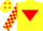 Silk - Yellow, red inverted triangle, checked sleeves, yellow cap, red diamonds