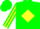 Silk - Green, green 'jfr' on yellow diamond, green 'jfr' on yellow diamond stripe on sleeves, green cap