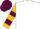 Silk - White, gold and maroon belt, gold and maroon 'dd', gold and maroon bars on sleeves, maroon cap