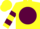 Silk - Yellow, yellow 'k' on maroon ball, maroon bars on sleeves, yellow cap