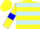 Silk - Yellow, light blue hoops, blue armlets on sleeves, dark blue cuffs, yellow cap