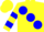 Silk - Yellow, large blue spots , blue hoops on sleeves