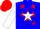 Silk - Blue, red and white star, red map of texas on white ball, red stars on white sleeves, red cap