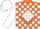 Silk - Orange, orange 'b' on white diamond, orange and white diamond blocks on sleeves, orange and white cap