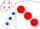 Silk - White, large red spots, white sleeves, royal blue spots, white cap, orange spots