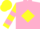 Silk - Pink, yellow diamond, yellow sleeves, pink hoop, yellow cap