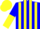 Silk - Blue and yellow stripes, blue and yellow halved sleeves, blue and yellow cap