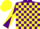 Silk - Purple and yellow blocks, purple and yellow diagonal quarters on sleeves, purple and yellow cap