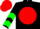 Silk - Black, green 'kls' on red ball, red & green chevrons on sleeves, red cap