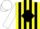 Silk - Yellow, black diamond, black stripes on white sleeves, white cap