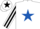 Silk - White, royal blue star, white and black striped sleeves, white cap, black star