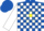 Silk - Royal blue, white blocks, yellow star yoke, white blocks on sleeves, royal blue cap