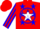 Silk - Red, blue 'v' in circle on white star, white sleeves, red stripes blue stars, blue cuffs
