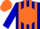 Silk - Navy blue, orange ball, orange stripes on sleeves, blue stripes on orange cap