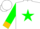 Silk - White, gold 'gk' on green star and texas emblem, gold cuffs on green sleeves, white cap